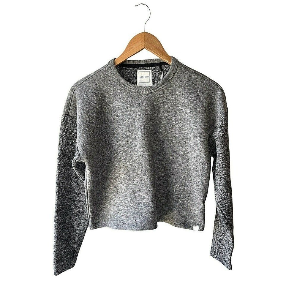 Jason Scott Size XS Gray Boxy Cropped Mixed Media Sweatshirt - New